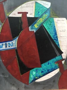 Très Belle Peinture nature morte cubiste Huile Sur Panneau Hsp de Paul Cham - Imagen 1 de 9