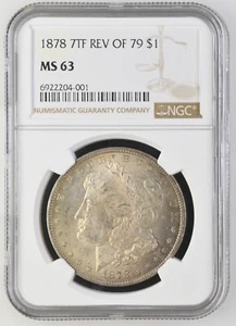 1878 7TF REVERSE 1879 MORGAN DOLLAR NGC MS63 |SCHÖNE ORIGINALFARBE SIEHE VIDEO - Bild 1 von 4