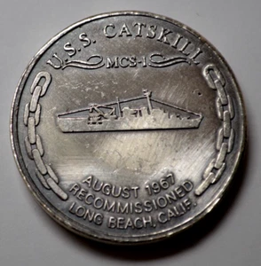 U.S.S. CATSKILL MCS-1 HAYLEYBUG 2 Oz Silver Round LONG BEACH, CA, Antique Finish - Picture 1 of 3