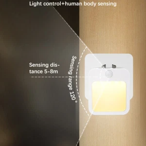 Motion Sensor Light LED Night Lights EU US Battery Powered Bedroom Wall Staircas - Picture 1 of 15