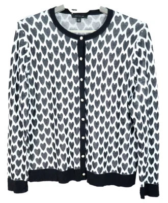 ANN TAYLOR женщин вискоза хлопок свитер кардиган сердце черный белый размер XLp - Изображение 1 из 4