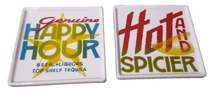 Set of 2 CB2 Crate & Barrel Hot & Spicier and Happy Hour Square Appetizer Plates - Picture 1 of 8
