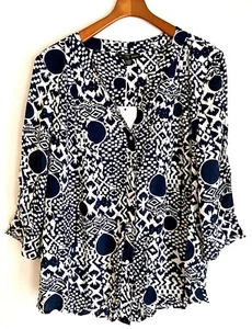Soon Maternity Zoe Shirt Blouse Blue White Print  Viscose XL Top $119.95 Retail - Picture 1 of 6