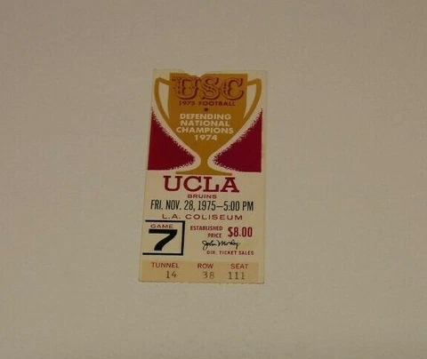 1975 UCLA BRUINS NCAA FOOTBALL VS USC TROJANS TICKET NICE CONDITION VERY RARE Cover