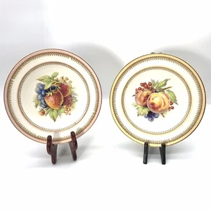 2 Crown Ducal 9” China Plates Fruit Hand Painted Gold Detail Made in England Vtg - Picture 1 of 11