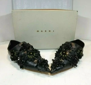 MARNI EMBELLISHED LEATHER MULES, BLACK SABOT SHOE, SIZE 37, US 6.5 - Picture 1 of 11