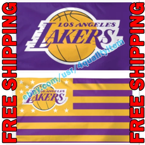 Deluxe Los Angeles Lakers Logo USA Stars Stripes Flag Banner 3x5 ft NBA Fan 2021 Cover