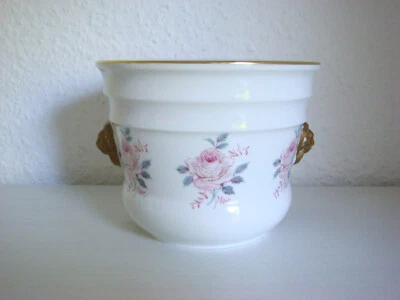 Vintage Porzellan Blumentopf Übertopf Rosenmuster Royal Tettau Gold Löwenkopf - Bild 1 von 4