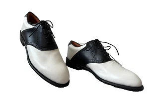Justin Golfschuh Herren Größe 10,5 B schwarz & weiß Saddle Brogue Leder Schnürschuh - Bild 1 von 18