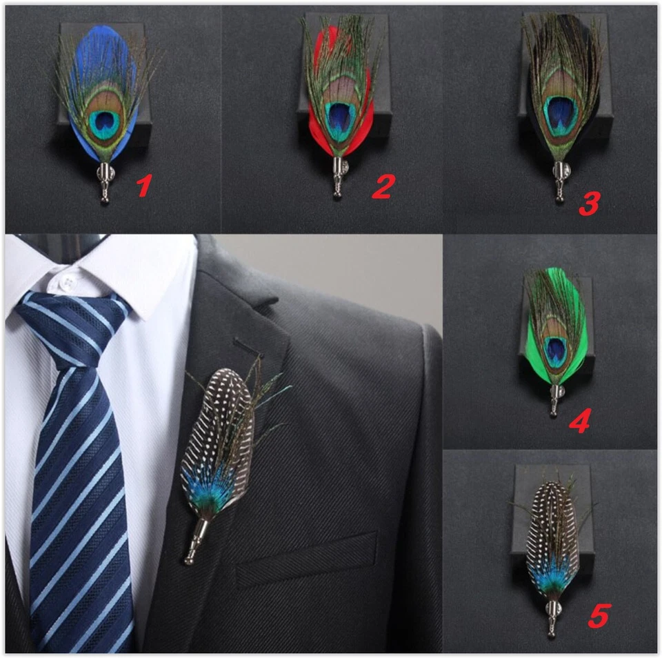 Peacock Feather Brooch Pin Hat or Lapel Wedding Races Day Party Hat Clip Gifts - Image 1 of 4