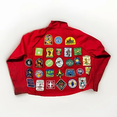 Vintage Boy Scouts Patch Jacket Mens XL 70s Cave Adventure America Zip Up Red  - Image 1 of 4