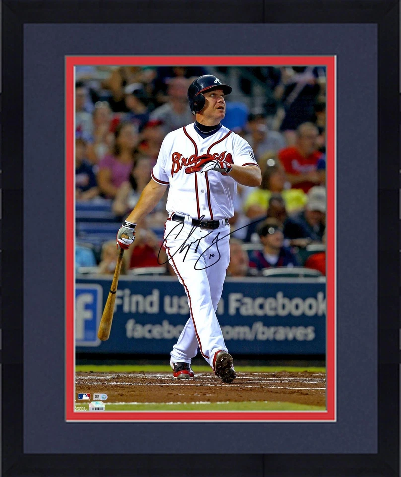 Framed Chipper Jones Atlanta Braves Autographed 16" X 20" Watching Ball Photo - Image 1 of 1