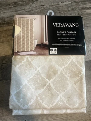 Cortina de ducha Vera Wang tela crema y topo 72" x 72" nueva en paquete Foto 1 de 4