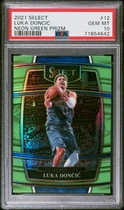 2021 PANINI SELECT 12 LUKA DONCIC NEON GREEN PRIZM /75 PSA 10 - Picture 1 of 2