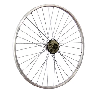 Laufrad 28 Zoll Hinterrad Hohlkammer V-Brake 7 fach Shimano Schraubkranz silber - Bild 1 von 9