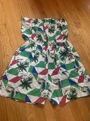 Винтажный 80-х Детский комбинезон шорты без бретелек 100% вискоза пляж XXL - ладони, парусники - Изображение 1 из 4