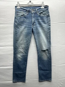 Levis 514 Men Distressed Blue Denim Jeans Size 32 Straight Leg Zip Fly W32 L32 - Picture 1 of 13