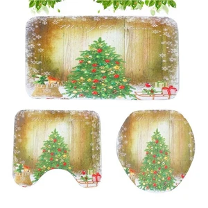 3 in Holiday Toilet Rug Christmas Tree Floor Mat Bath Mats for Bathroom - Picture 1 of 11
