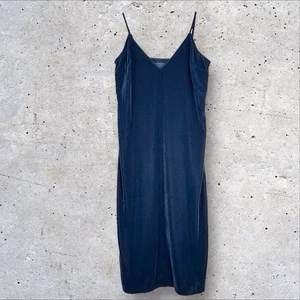 Old Navy Velvet Slip Maxi Dress Womens Large Obscure Night Blue Spaghetti Straps - Picture 1 of 11