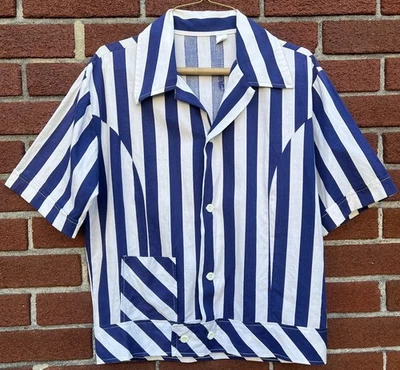 CAMISA DE ALGODÓN RAYÓN A RAYAS AZUL Y BLANCO VINTAGE AÑOS 50 Foto 1 de 4