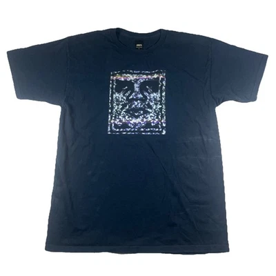 Obey T-Shirt Men's L Navy Short Sleeve Original Face Theme Distortion Classic - Image 1 of 4