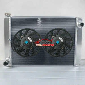 Universal Crossflow Aluminum Radiator &Fans For Ford Config manual 24" ×18" Core - Imagen 1 de 9