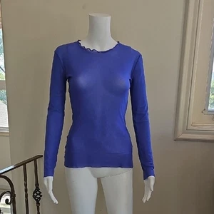 Top Jean Paul Gaultier Mujer Borde Lechuga - Azul Manga Larga - Malla Transparente - De Colección - Imagen 1 de 14