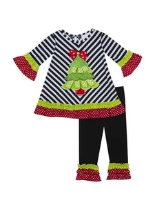 Rare Editions Black Red Green Striped Christmas Tree Pants Set  24 Months - Picture 1 of 1