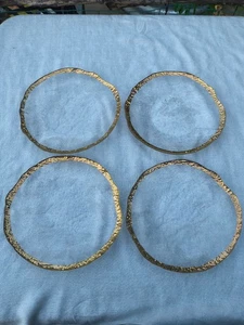Set of 4 Vintage Glacier IVV Glass Dinner Plates w 10K Gold Rim Italy 10” MCM - Picture 1 of 8
