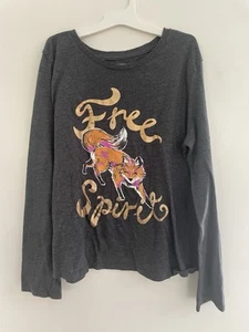 Old Navy Kid Girl Free Spirit Fox Graphic Cotton Blend Long Sleeve Shirt Gray 18 - Picture 1 of 4