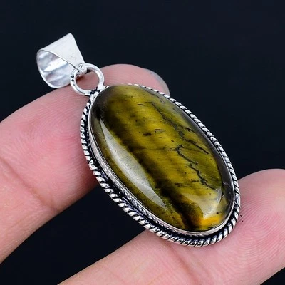 Colgante hecho a mano ojo de tigre enchapado en plata 925 de 1,82" Foto 1 de 3
