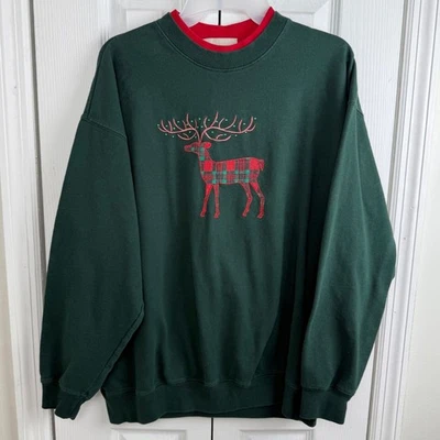 Moletom de Natal vintage MC Sportswear feminino verde xadrez veado G - Imagem 1 de 4