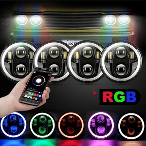 For 1958-1976 Chevrolet Impala 4X 5.75" LED Headlights RGB Angel Eyes bluetooth - Picture 1 of 12