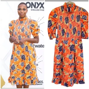 Herbst Adeigbo Kleid Damen 4 gesmokt Blumen Puffärmel Rüschen Boho Landhaus Kern - Bild 1 von 19