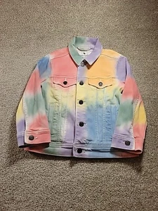 Girls Abercrombie Kids Tie Dye Jean Jacket Youth 5/6 Denim Pastel Spring - Picture 1 of 12