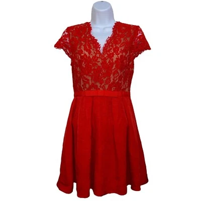 Vestido Gianni Bini Para Mujer Mini Encaje Calce y Acampanado Cóctel Fiesta Rojo Talla Pequeña Foto 1 de 4