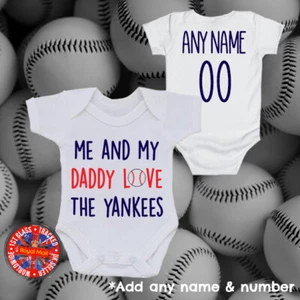 Yankees "Me & My Daddy Love" Grandad Mummy Personalized Babygrow Romper Gift - Imagen 1 de 1