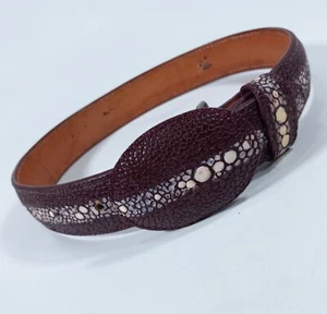 Stingray Print Leather Belt 22 24 Western Burgundy Boys - Picture 1 of 9