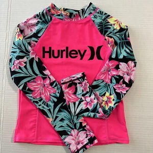 Hurley Girls Youth SPF 50+ Surf Swim Shirt Color Pink Floral Size M . 8-10 Yrs. - Picture 1 of 6