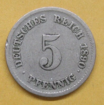 1890-F German Empire 5 Pfennig Coin - Image 1 of 2