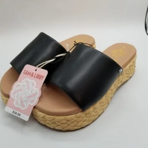 SAM & LIBBY City Sandals, Women Size 6, Black Upper Jute Platform Sole - Picture 1 of 5