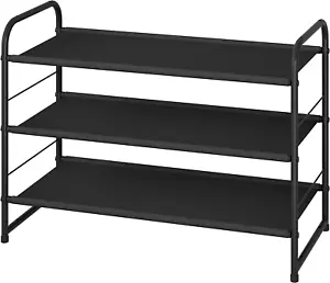 3 Tier Stackable Shoe Rack, Expandable Adjustable Fabric Shoe Shelf Storage Orga - Picture 1 of 12