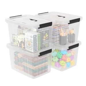 Cand 4X 18Qt Stackable Plastic Latching Box Storage Containers Bin W/ Clear Lid - Picture 1 of 10