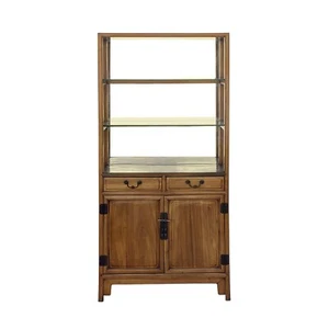 Chinese Vintage Light Brown Glass Display Bookcase Curio Cabinet cs6963 - Picture 1 of 8