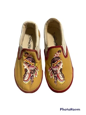 Ed Hardy Kid Shoe Size 3 M Black Red Athletic Canvas Sneaker Medium NIB - Image 1 of 4