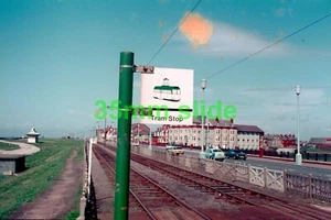 BLACKPOOL TRAMWAY MINERS HOME TRAMSTOP SIGN 1981x ORIGINAL SLIDE+COPYRIGHT - Picture 1 of 1