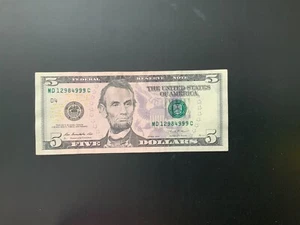 2013 $5 DOLLAR BILL MD12984999C overink on the serial# - Picture 1 of 4