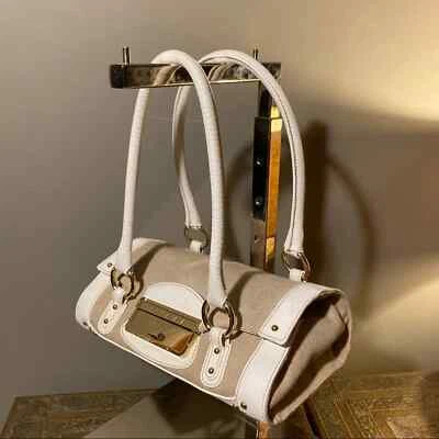 Auténtico Dolce & Gabanna Bolso de Hombro Cuero Lino Neutro Baguette Foto 1 de 4