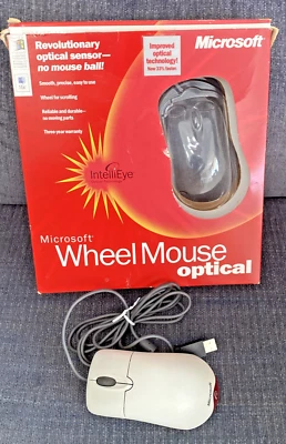 Genuine Microsoft USB PC Computer Wheel Mouse Optical White in box  - Tested! - Image 1 of 4