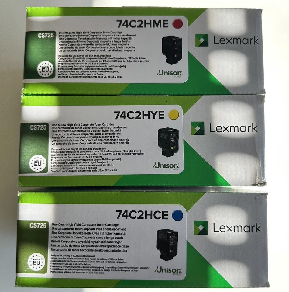 3x  original lexmark 74c2hce lexmark 74c2hye lexmark 74c2hme lexmark cs725 OVP - Bild 1 von 1